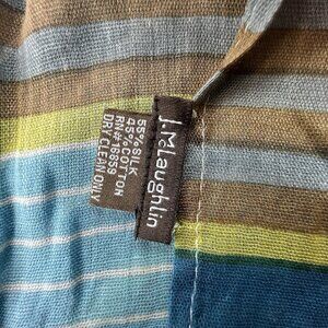 J. McLaughlin Silk Cotton Striped Scarf Wrap Shawl Blue Green Yellow Large